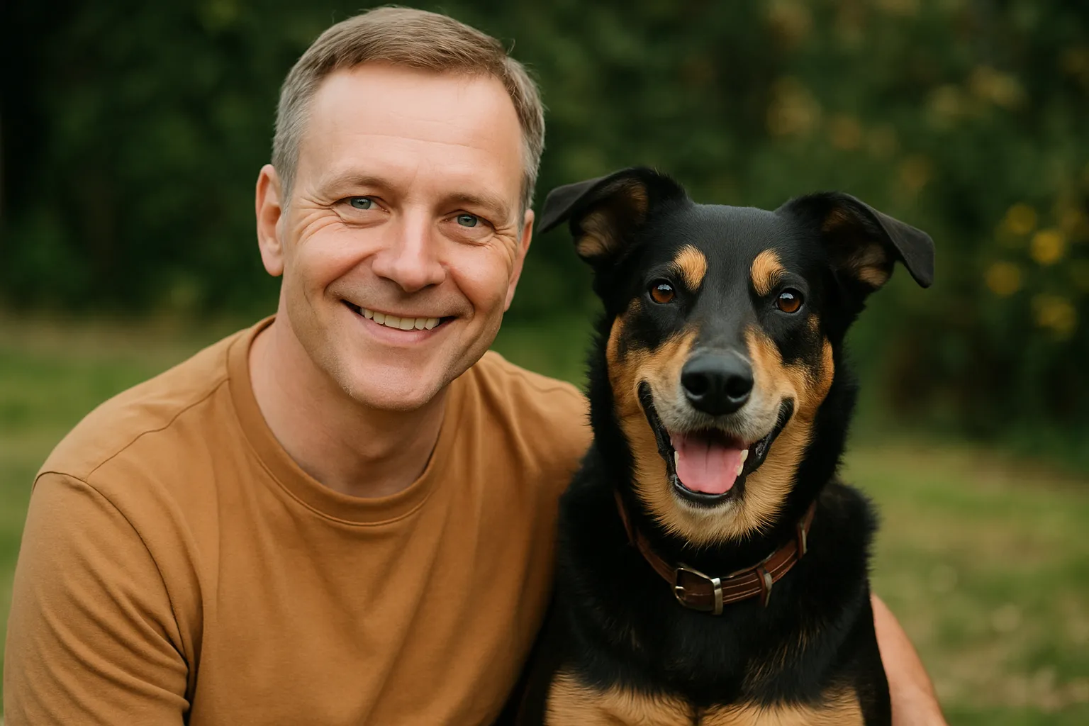 Portrait von Gerd Richter mit Hund Hellmut