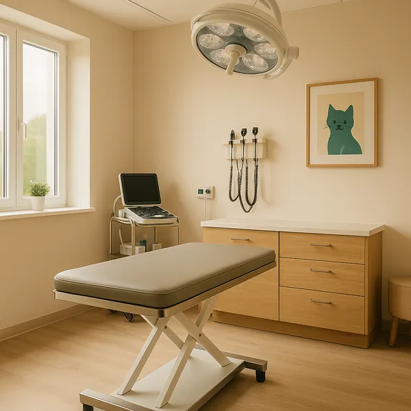 Tierärztin untersucht einen Hund in der Tierarztpraxis Fellfreunde am Rhein.